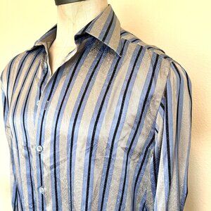 Gianni Viera Silk Dress Shirt - Striped - Italian Made - Size Medium